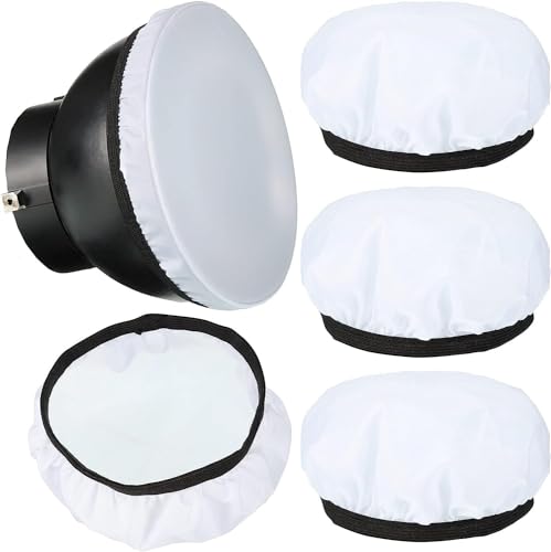 Image of MVPRO 4 Pieces Diffuser Lamp Sock Soft Diffuser Lamp Cover 8.25 Inches / 21 cm Standard Cloth Diffuser Light Sock Lampshade Reflector Lamp Sock for Strobe Flash Light Speedlite (Only 4 White Cloth Cap)