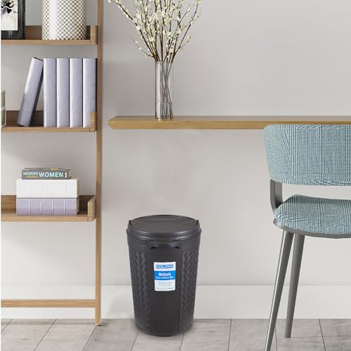 Image of KOLORR Stitch Round Plastic Dustbin with Swing Lid 8.5 Litres, Trash Bin, Garbage Waste Bin For Home, Bathroom, Kitchen, Office, Bedroom Dark Brown Color