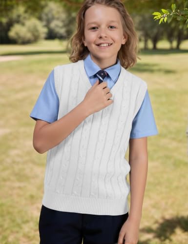 Image of JSTEX Boys Sweater Vest 100% Cotton Kids Uniform Vest V-Neck Sleeveless Knit Pullover for Boy Girls Toddler Size 4-14