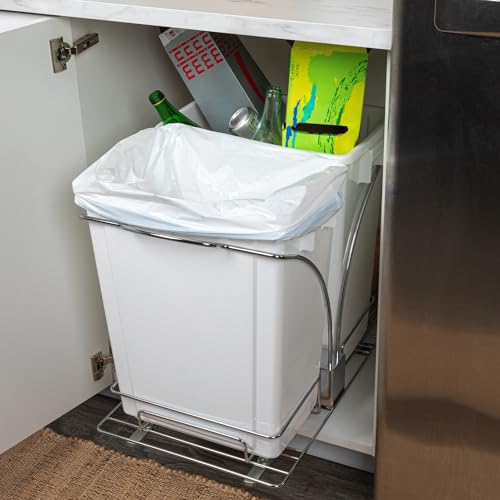 Household Essentials Chrome Steel Sliding Double Waste Bin with White Plastic Inserts by Household Essentials - Image 2