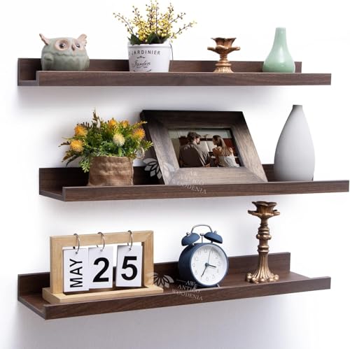 Image of Aries Wooden Floating Wall Shelf| Wall Rack Shelf | Wall Mount for Living Room, Bedroom, Kitchen (Ledge, Set of 3, Walnut, Large)