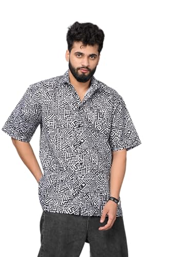 Image of Half Sleeve Relaxed Fit Men's Casual Shirt | Cotton Blend Oversized Shirts for Men Loose fit | Oversized Printed Shirts for Men | Men's Half Sleeve Relaxed Fit Shirt Fashion