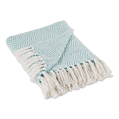 DII Diamond Throw Collection Woven Cotton, 50x60, Aqua