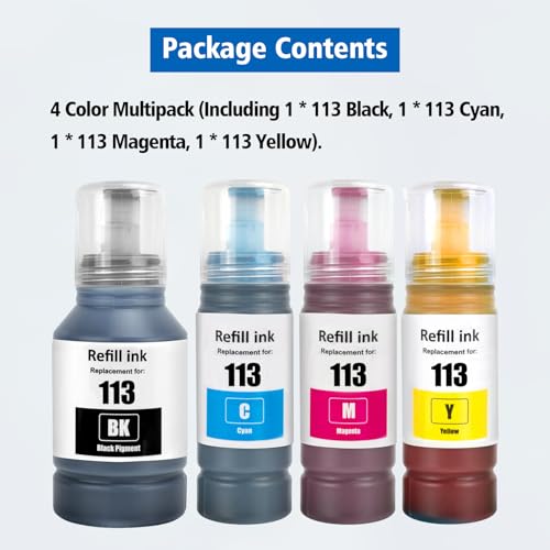 ASEKER 113 Tinte Multipack Kompatibel für Epson EcoTank ET-5150 ET-5160 ET-5170 ET-5800 ET-5850 ET-5880 ET-16150 ET-16600 ET-16650 ET-16680 Pro ET-5800 ET-5850 ET-5880 ET-15000 Drucker (BK/C/M/Y)