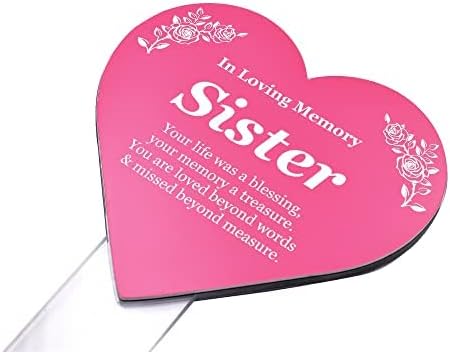 OriginDesigned Sister Floating Heart Shaped Memorial (Pink & White) - Decorative Plaque, Grave Marker