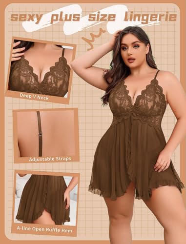 Image of Avidlove Plus Size Lingerie for Women Sexy Lingerie Dress Lace Babydoll Lingerie V-Neck Open Front Strap Nightdress