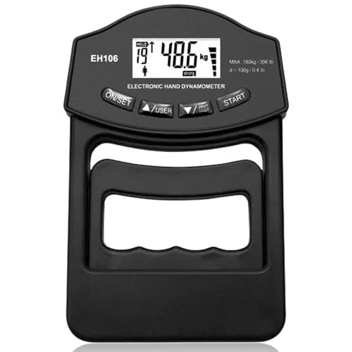 VEGOATY Medidor de fuerza digital manual, 396 lb/180 kg, color negro, dinamómetro de mano con cable de carga USB, gran pantalla LED