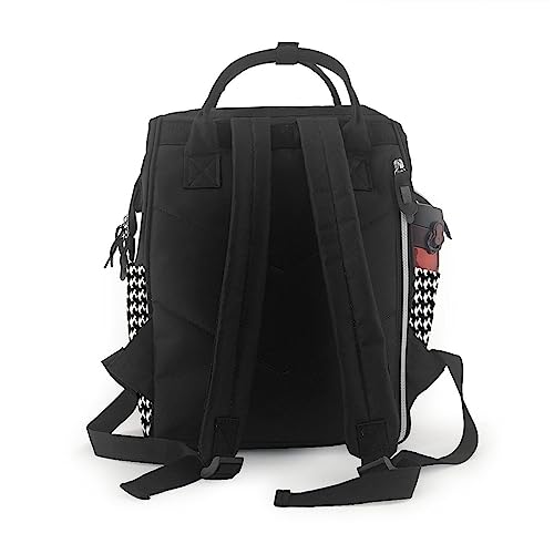 Sac à dos à langer pied-de-poule multifonction grand format noir