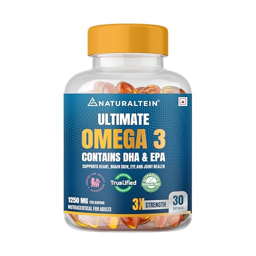Image of Naturaltein Omega 3 Fish Oil 1250mg Triple Strength 30 Softgels + Magnesium Glycinate 1200mg 60 Tablets | Heart Health, Muscle Recovery, Sleep & Stress Support Combo