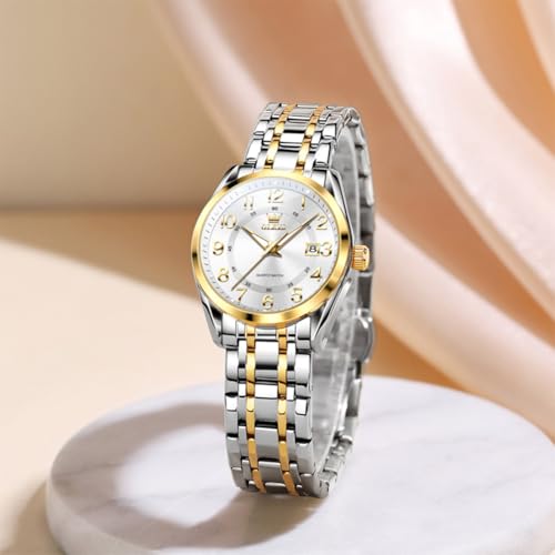Image of OLEVS Womens Watches Classic Dress Quartz Female Wristwatch Ladies Stainless Steel Waterproof Luminous Date Easy Read Watch for Lady
