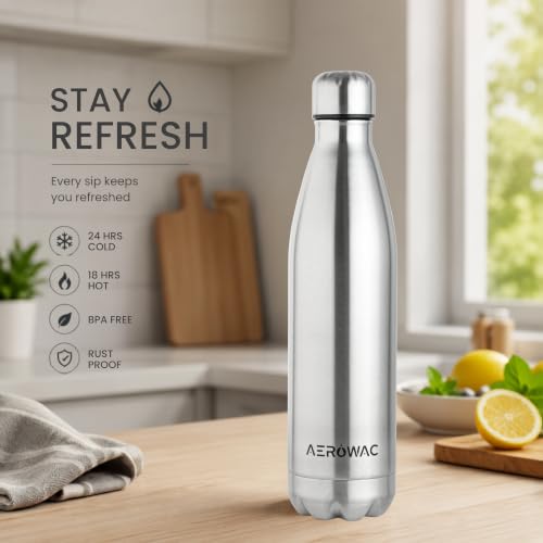 Image of 304 Stainless Steel Viva Insulated Flask 750ml | Hot & Cold 24 Hours | Double Wall, Lightweight, Leak Proof, BPA-Free Bottle | Ideal for Office, Gym, School & Travel (Matte Silver, Pack of 1)