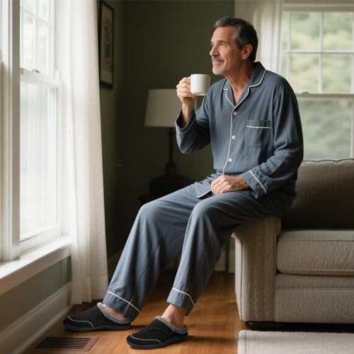 relxfeet Mens Wide Slippers Adjustable Diabetic Orthopedic House Shoes with Arch Support Indoor Outdoor Slip On Warm Clogs for Swollen Feet Plantar Fasciitis Relief2