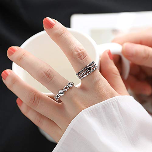 Black Cz Heart Ring For Mom Girlfriend Women Girls Sterling Silver Statement Expandable Open Bands Infinity Love Rings Vintage Jewelry Dainty Anniversary Christmas Valentines Gift #TOP2