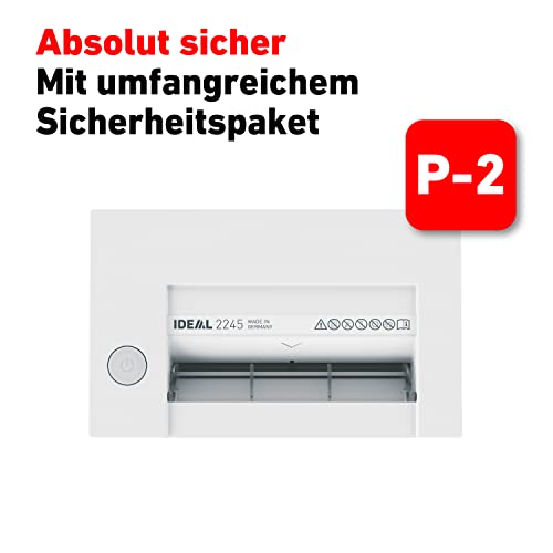 IDEAL 2245 Aktenvernichter, Sicherheitsstufe P-2, Streifenschnitt 4 mm, 11 Blatt Kapazität, 20 L Abfallbehälter, vernichtet auch Büro-/Heftklammern und Kreditkarten