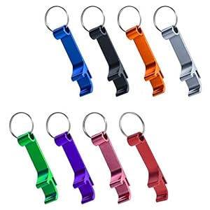 Flessenopener met sleutelhanger, aluminium bier flesopener, set van 8 stuks, dekselopener, metalen sleutelhanger…