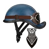 SWSAL Motorcycle German Leather Half Face Helmet, DOT Approved-Motorbike Moped Jet Bobber Pilot Crash Chopper Half Helmet, face Towel+Goggles Breathable and Lightweight M-XL (56-61cm), XL60~61CM