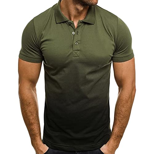 Maiyifu-GJ Men's Regular Fit Golf Polo Shirts Short Sleeve Slim Fit Button Up T-Shirts Summer Casual Tennis T Shirts (Green,Medium)