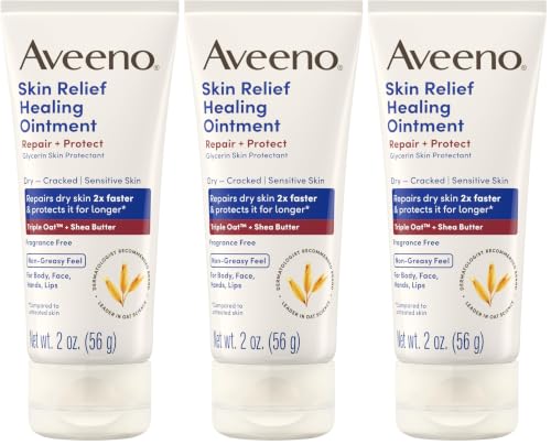 Image of Aveeno Skin Relief Healing Ointment, Repair & Protect Extra Dry, Cracked Skin, Glycerin Protectant with Triple Oat & Shea Butter, Fragrance-Free & Non-Greasy Feel, Travel Size, 2.0 oz (Pack of 3)