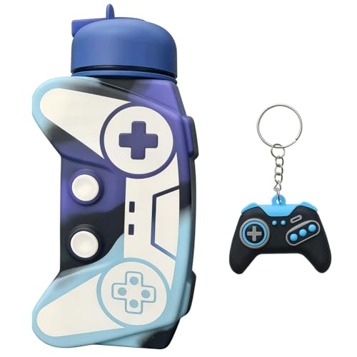 OPVXZAD Soft Flask 600ml Botella Plegable Silicona con Llavero Gamepad Botella de Hidratación Plegable,Sin BPA,Soft Flask Enrollarse Reutilizable para Running,Trail Running y Senderismo (Azul)