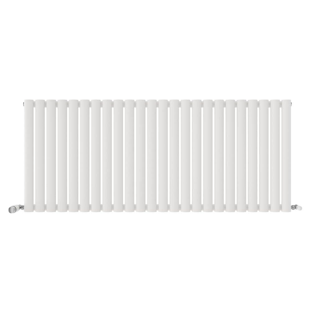 iBathUK Strata Wall-Mounted Horizontal Single Oval Panel Radiator, 24 Column Steel High Thermal Output Hydronic Central Heating, Designer Modern Radiator in Matt White, 600 × 1416mm