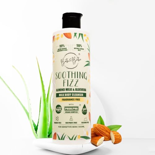 Image of Bath&Bathe Soothing Fizz Body Wash - Aloe Vera & Almond Milk, Fragrance-Free | Sulfate-Free, Paraben-Free | Gentle & Hydrating for Sensitive Skin 500 ml