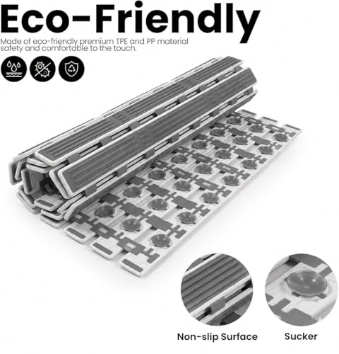 Image of HomeCloud Non-Slip Shower Mat for Bathtub, Anti-Slip Bath Mat with Suction Cups, Drainage Holes & Foot Massage Exfoliating Surface (Vent D.Grey)