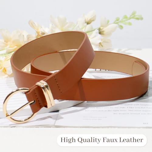 2 Pack Women Belts For Jeans Dresses Pants Fashion Ladies Leather Waist Belts for Women with Gold Buckle4
