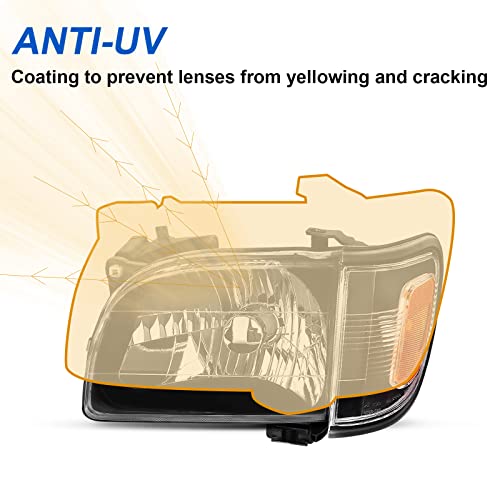 Alziria Headlight Assembly Compatible With 01 02 03 04 Toyota Tacoma 2001 2002 2003 2004 Toyota Tacoma 2001-2004 Toyota Tacoma Headlights+Bumper Light (Black Housing Amber Reflector) #TOP6