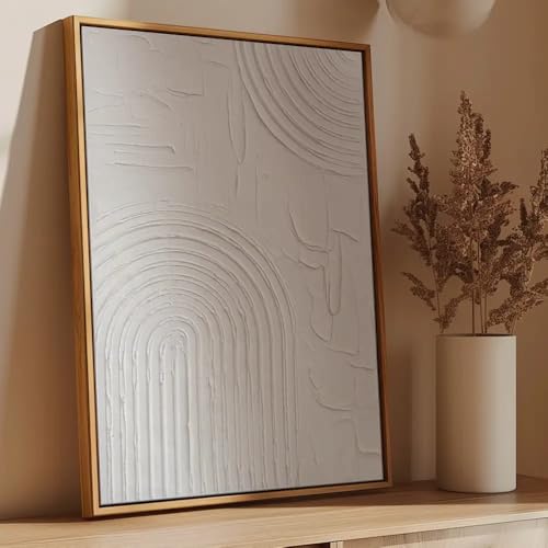 DekoArte - Tableau decoration murale salon avec relief HALO 90x60cm - Tableaux avec cadre couleur bois inclus