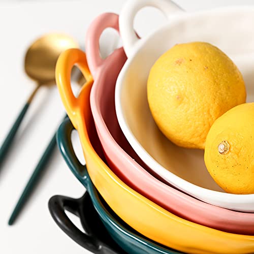 Soujoy Set Of 6 Ceramic Soup Bowl, 20Oz Individual Salad Bowls With Handles, Irregular Shape Colorful Cereal Bowl For Soup, Pasta, Ice Cream, Fruits, Dessert, Appetizer, Rice, Matte Glazed #TOP2