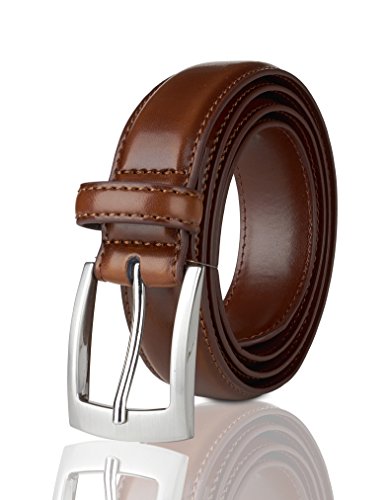 Sportoli Belts for Men Mens Belt Buckle Genuine Leather Stitched Uniform Dress Belt - Amber - Size 56 (Waist 54)