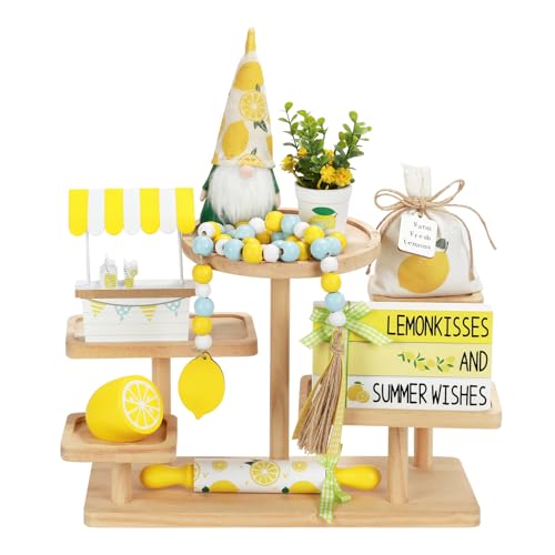 Summer Decorations for Home Indoor 8pcs Lemon Tiered Tray Decor Set
