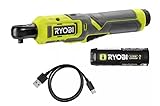 RYOBI FVRC50K USB Lithium 1/4 inch Ratchet Kit | 10 ft-lbs Powered Torque, 50 ft-lbs Manual | Compact Cordless Power Tool w/ 2.0 Ah Battery & USB Cable, LED Worklight