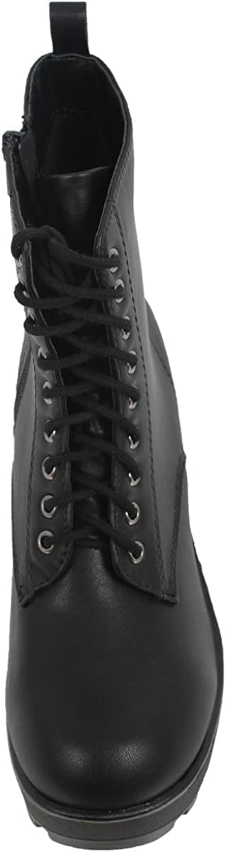 Soda Women's Magpie Faux Leather Lace-Up Combat Mid Heel Military Ankle Boots