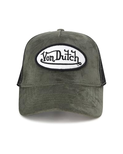 Image of Von Dutch Unisex Trucker Hat - Velvet Curved Bill Mesh Back Retro Classic Adjustable Snapback Baseball Cap for Men and Women