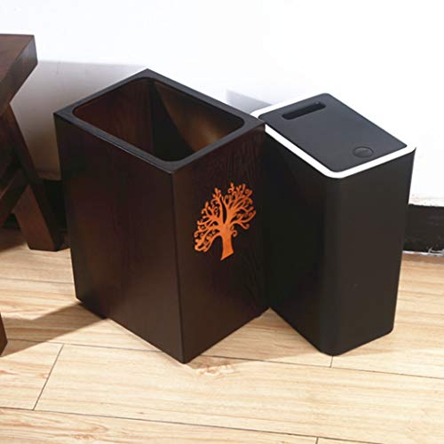 Papelera cuadrada de madera negra con tapa y presión miniatura 6