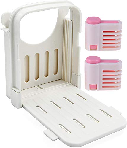 Bread Slicer And 2 in 1 DIY Cake Slicer Sandwich Maker Toast Slicing Machine Folding and Adjustable Thicknesses Bread Cutter(Pink)