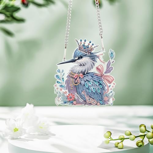 Image of AiYuanzsh Kingfisher Diamond Painting Pendant Kit, Beautiful Bird 5D DIY Acrylic Special Shaped Rhinestones Diamond Art Hanging Sign, Holiday Wall or Door Decoration, Christmas Gift for Adults