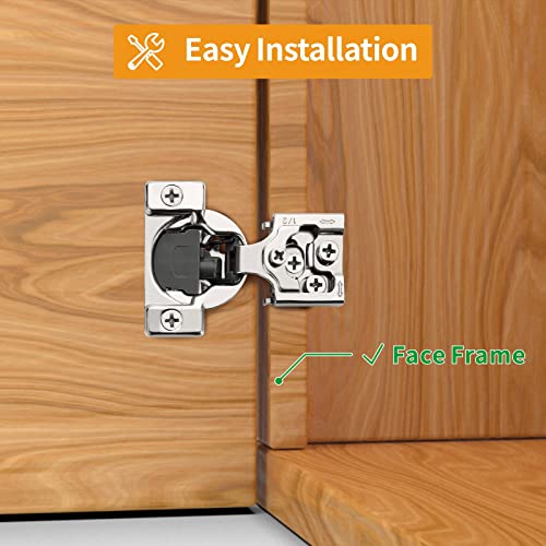 Chibery 10 Pack 1/2" Overlay 3D Soft Close Concealed Hinge For Face Frame Door, Self Closing Hidden Satin Nickel, 105° Open Angle Concealed Stainless Steel Hinges For Kitchen Cabinet Door #TOP1