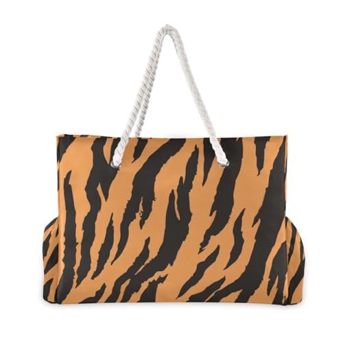 susiyo Beach Bag Tiger Pattern Texture Beach Tote Bag Large Travel Tote Bag Waterproof Lightweight Shoulder Bag with Thick Cotton Rope for Gym Beach Travel Pool Yoga Baby Utility Bag2