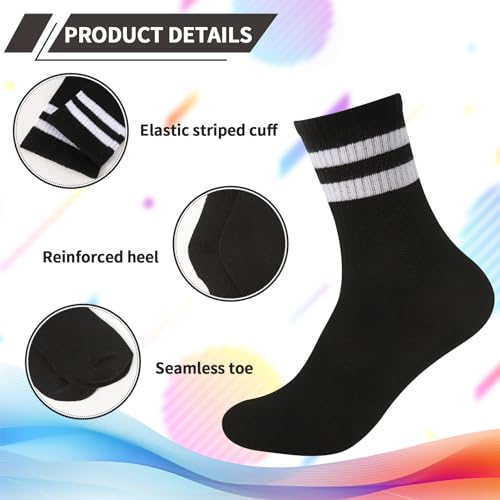 Zuimei 8 Pairs Striped Crew Socks Multipack Sports Running Sock for Men Women Size, Soft Athletic Sock Breathable Black White Grey Socks for Work School Casual Walking