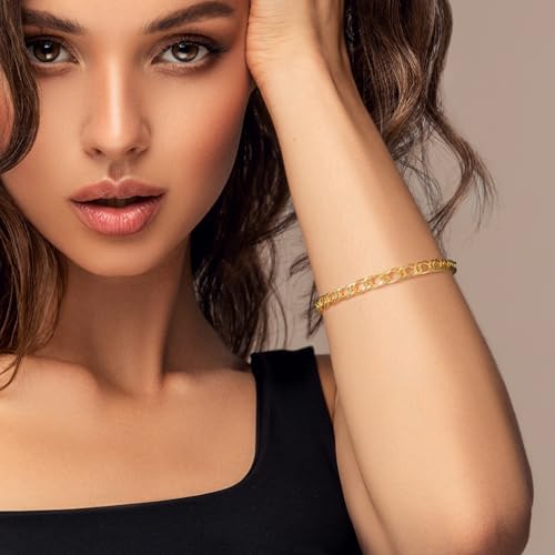 ERIN MARIE 14K Gold Bracelets Non Tarnish Cuban Chain Gold Bracelets for Women Sparse Design Gold Chain Bracelet Gifts for Women Every Occasion (6.5-9 in)4