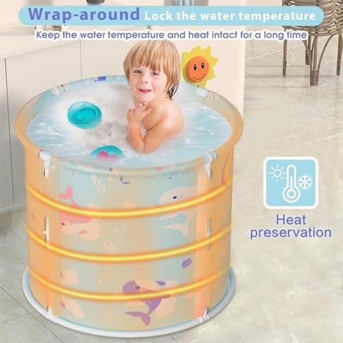 Image of Lexara Portable Folding Bathtub for Bathroom - Large Freestanding Soaking Tub with Thick Insulated, Ice & Hot Spa Tub, Collapsible Cold Plunge Therapy, Muscle Recovery Tub (Blue Whale Bath)