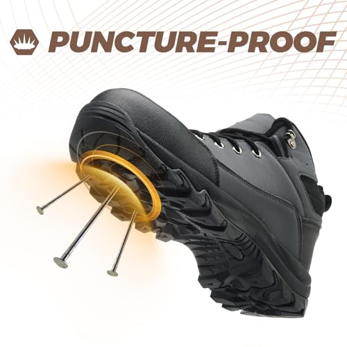 Image of Waterproof Steel Toe Boots for Men Wide Width Non Slip Work Shoes Slip Resistant Safety Toe Sneakers Indestructible Construction Composite Toe Shoe Puncture Proof Footwear