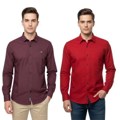Image of Arvest Men?s Cotton Regular Fit Full Sleeve Shirt Combo Soft Breathable Fabric with Button-Down Collar and Chest Pocket Suitable for Office and Outfits