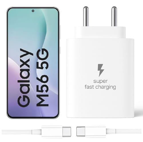 Image of 25W Type-C Charger with Cable Compatible with Samsung-Galaxy M56 5g | Super Fast Charger Adapter for S23 /S24 /S25 /S21Fe /A14 /M17 /M06 /M07 /M05 /F05 /F15 /F06 /M36 /A55 / F17 /A16 /M16 /A56 /A36 /A35 /A34 /A26, White
