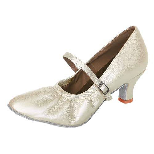 UnoSheng Zapatos de ante para mujer, zapatos de baile para interiores, zapatos de baile cuadrados, zapatos de baile estándar nacional, zapatos bajos, White, 37.5 EU