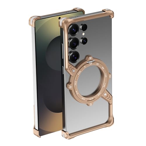 Coque en métal pour Samsung Galaxy S26 Ultra dorée rigide avec support