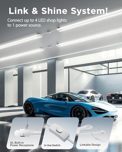 Image of Sunco 6 Pack LED Shop Lights for Workshop 4FT, Linkable Garage Lighting, 4500 LM, 40W (150W Equivalent), 6000K Daylight Deluxe, Surface + Suspension Mount, 48 Inch Integrated Fixture, White