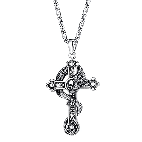 KONFEN Collana Uomo Donna, Croce Cranio Collane Girocollo Uomo Acciaio Inox 70cm, Catena con Pendente Croce Catenina Rapper, Retrò Catenella Acciaio Inossidabile Ciondolo Pendaglio Regalo per Ragazzo